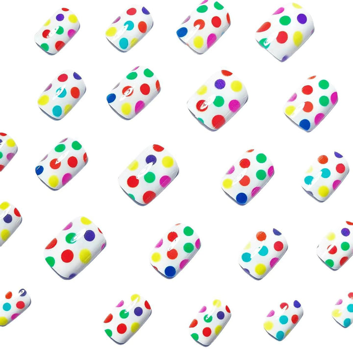 Artificial Nails in Colorful Polka Dot Pattern Kalsten