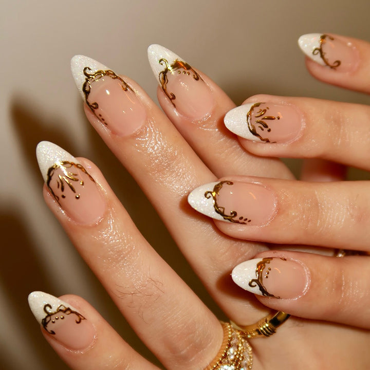Decorative Premium Press-On Nail Set with Gold Accents kalsten