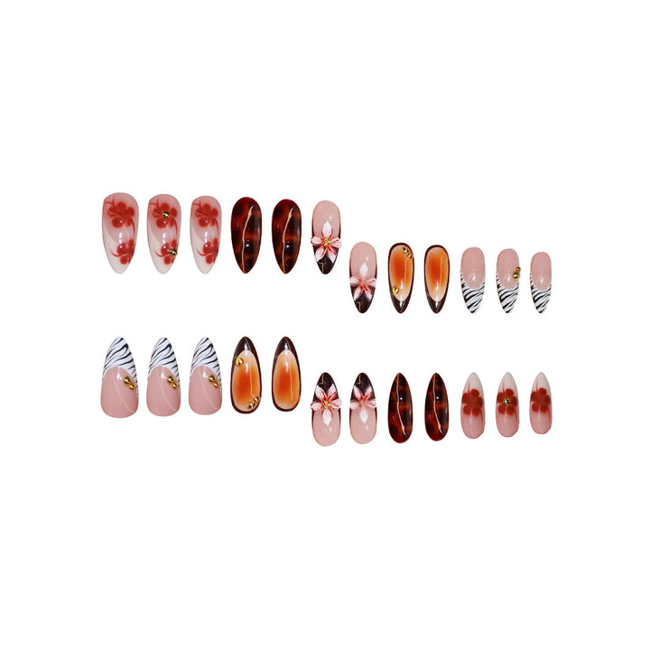 Artistic Press-On Nail Set with Floral Accents Kalsten