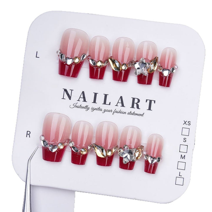 Elegant Artificial Nails with Shimmering Gradient Color and Floral Accents Kalsten