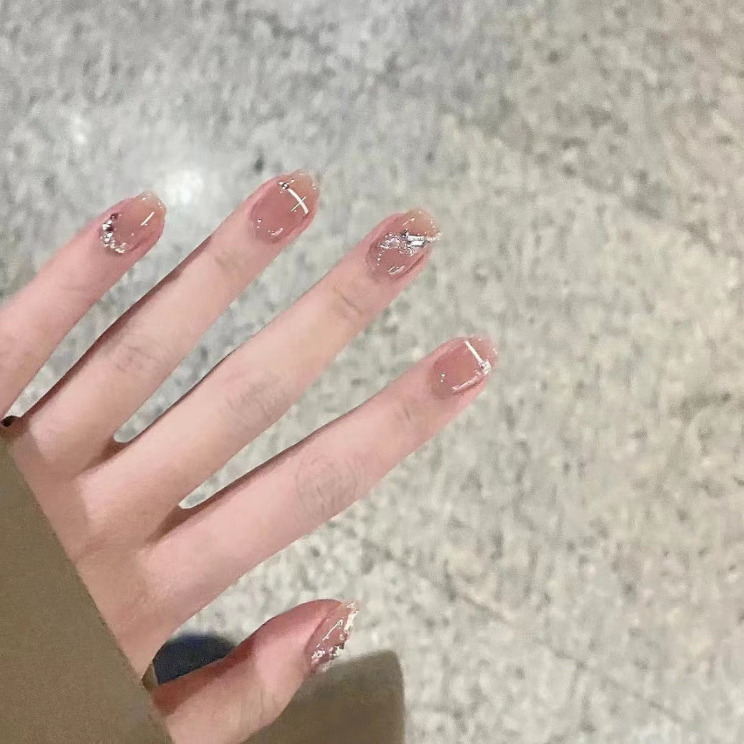 Elegant Crystal-Accented Press-On Nail Set