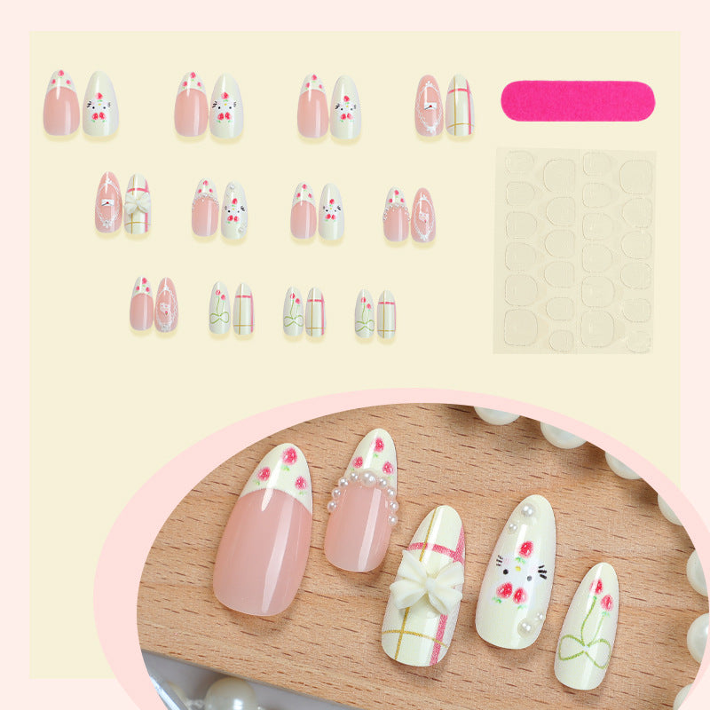 Decorative Press-On Nail Set with Floral and Whimsical Designs kalsten