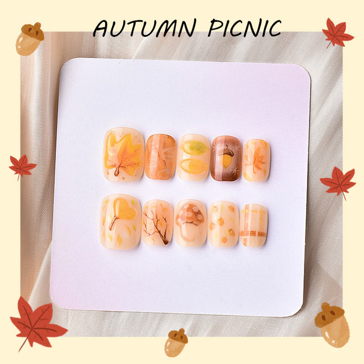 Artistic Autumn-Inspired Press-On Nail Art Set