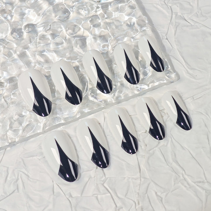 Trendy Stiletto Press-On Nails with Artistic Black and White Design Kalsten