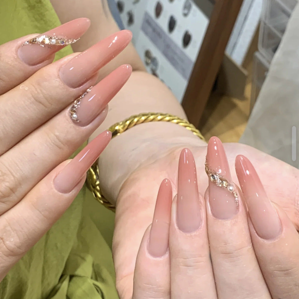 Premium Long Almond-Shaped Press-On Nail Set with Floral and Crystal Accents Kalsten