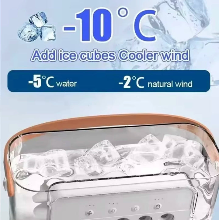Unisex one-size portable USB humidifying fan with three speed settings and seven-color LED lighting
