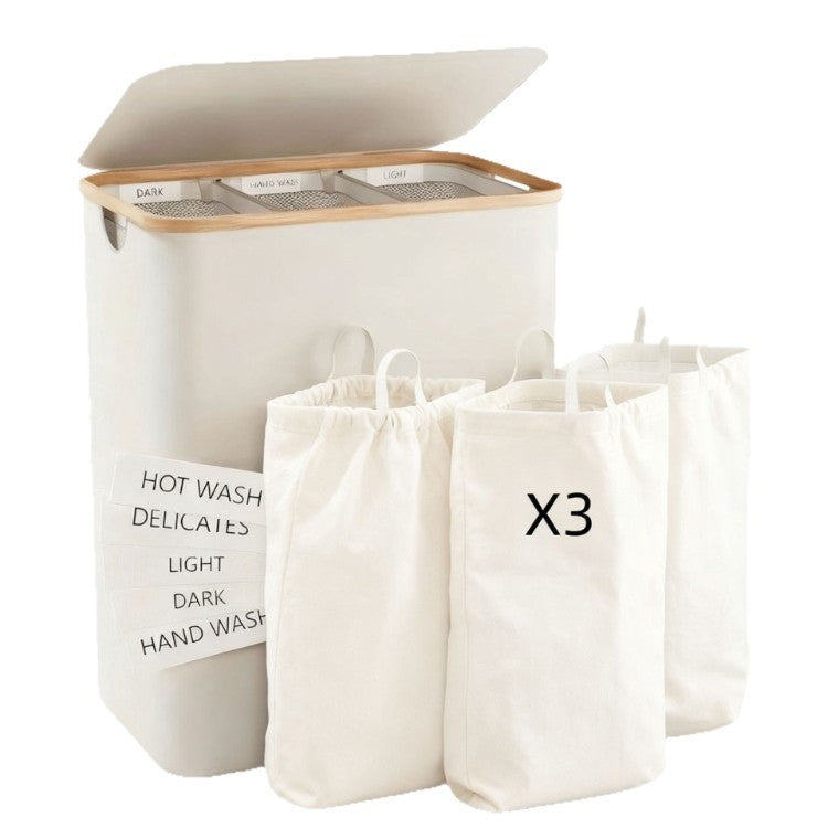 Laundry separation system with three compartments and removable inner pockets Kalsten