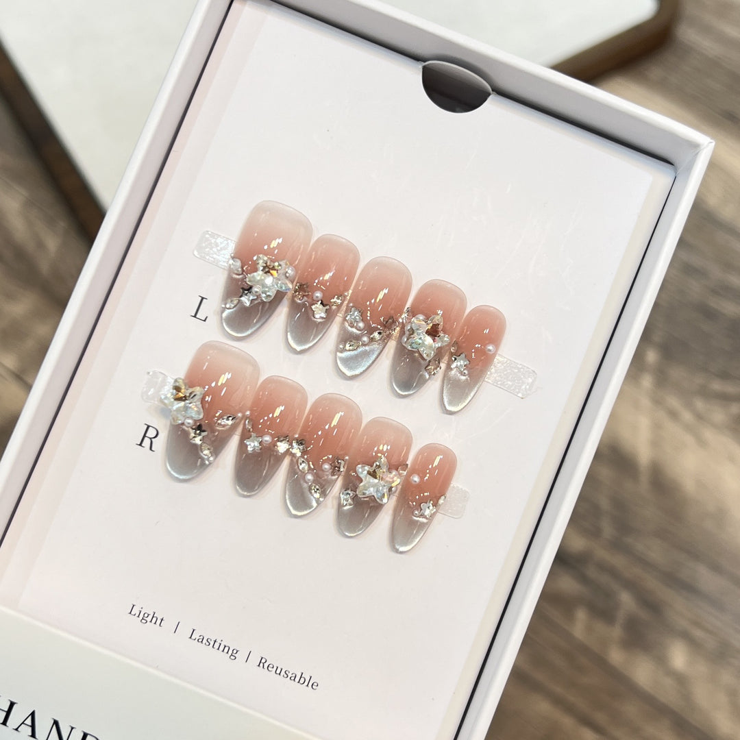 Elegant Press-On Almond Nails with Floral Accents Kalsten