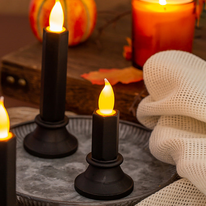 Flickering LED pillar candle in real wax look with removable holder