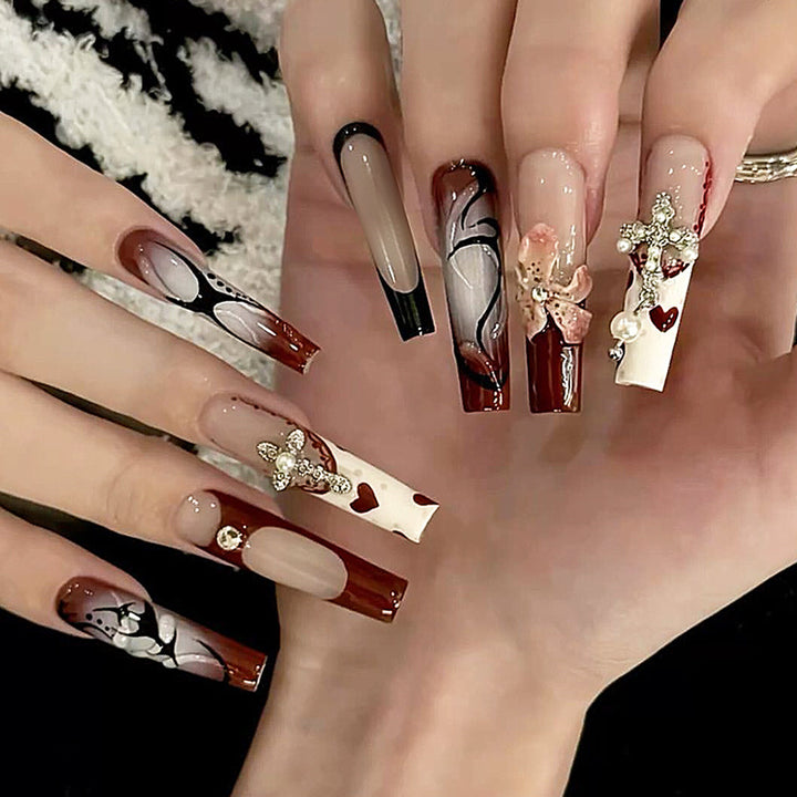 Decorative Press-On Nail Art Set with Floral and Artistic Designs kalsten