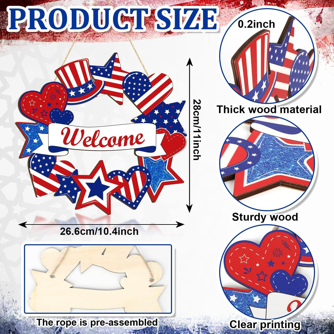 Unisex nan more patriotic wooden door wreath with star and heart motifs and hanging rope Kalsten