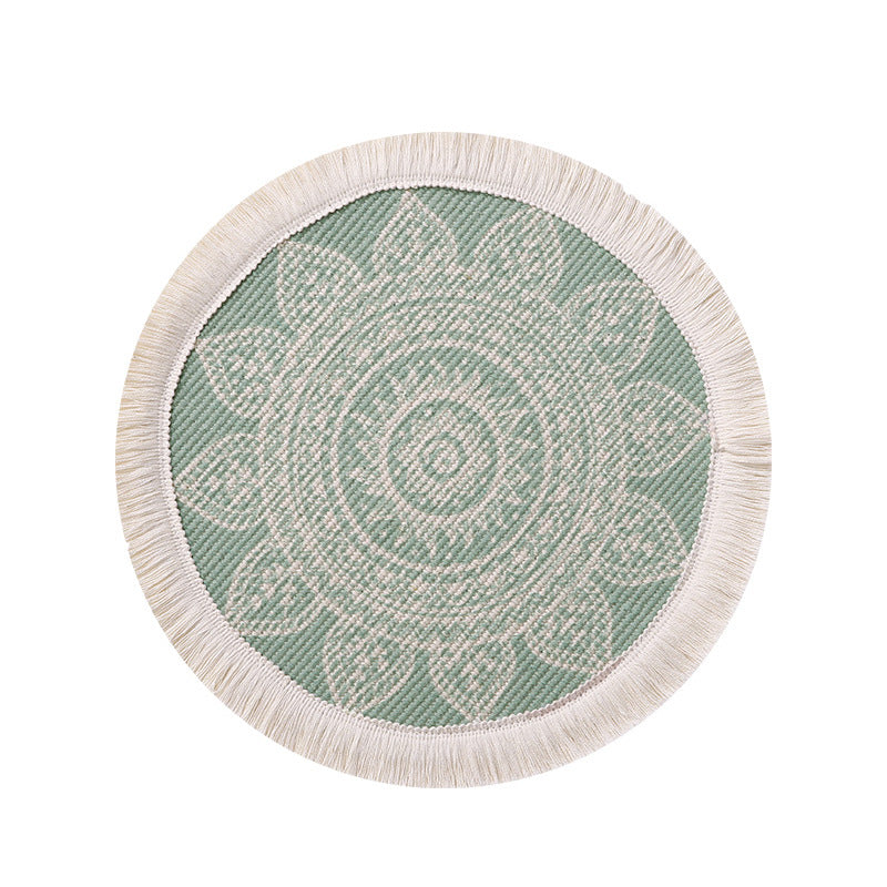 Round woven placemat with fringes and mandala jacquard structure Kalsten