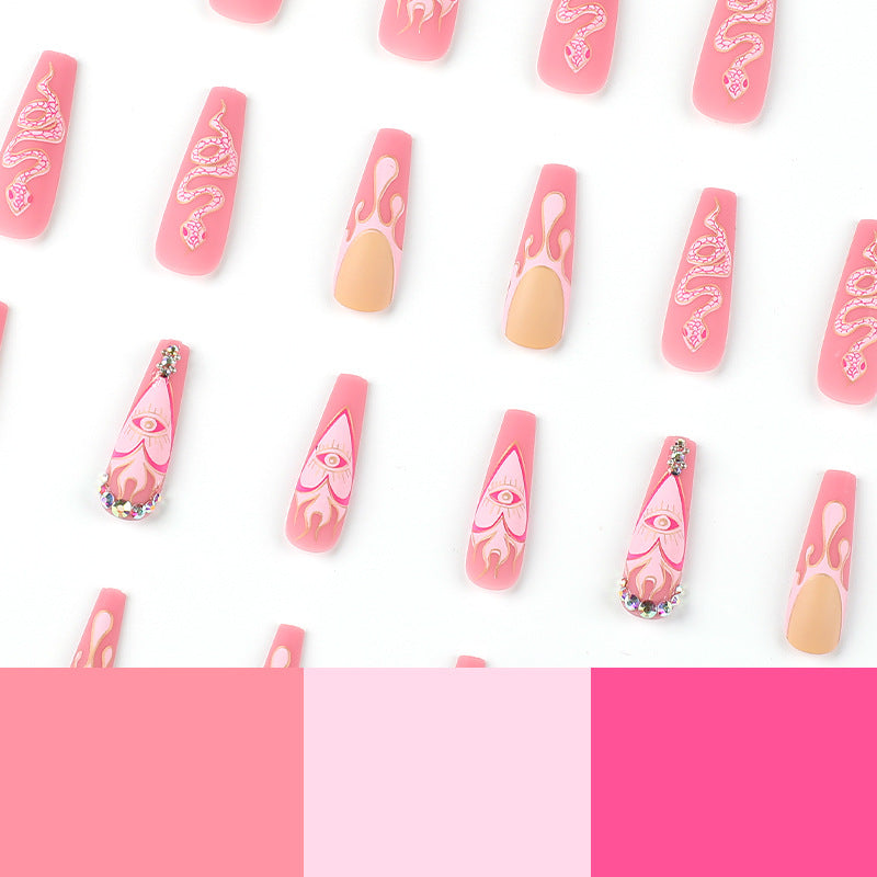 Artful Nail Extensions with Snake and Flower Decoration Kalsten