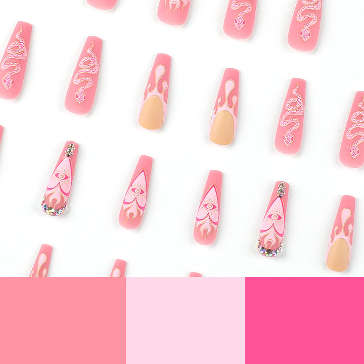 Artful Nail Extensions with Snake and Flower Decoration Kalsten