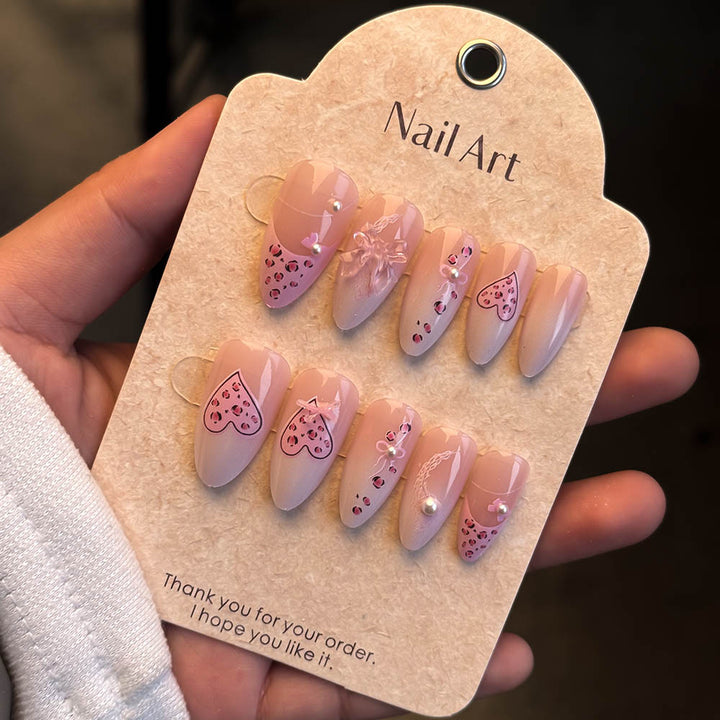 Artistic Heart-Embellished Press-On Nail Set Kalsten