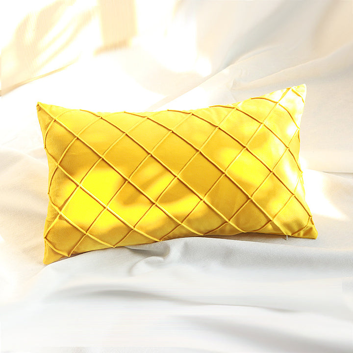 Diamond Lattice Tufted Rectangular Lumbar Pillow Cover with Hidden Zipper