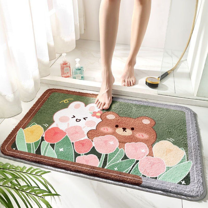 Cute Bunny-Themed Plush Bathroom Rug