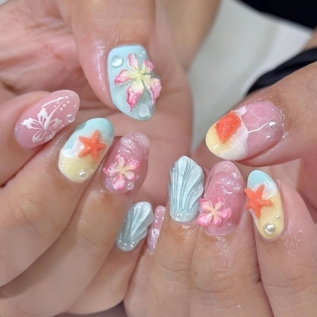 Artistic Ocean-Inspired Press-On Nail Art Set Kalsten