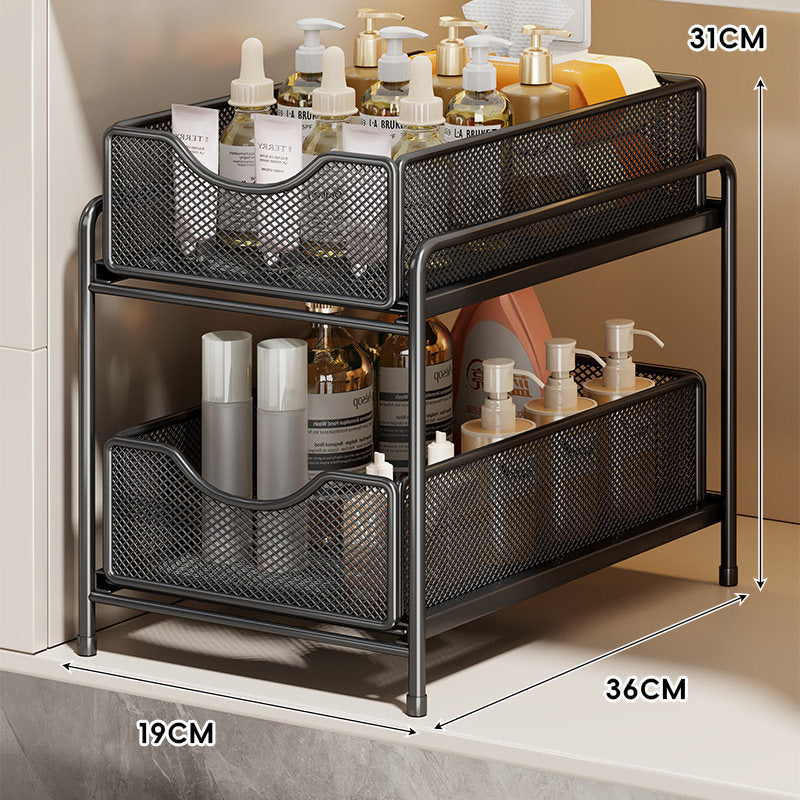 Three-Tier Sliding Mesh Drawer Cabinet Organizer for Kitchen and Bathroom
