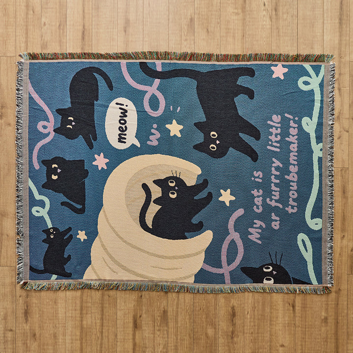 Playful Cat-Themed Throw Blanket