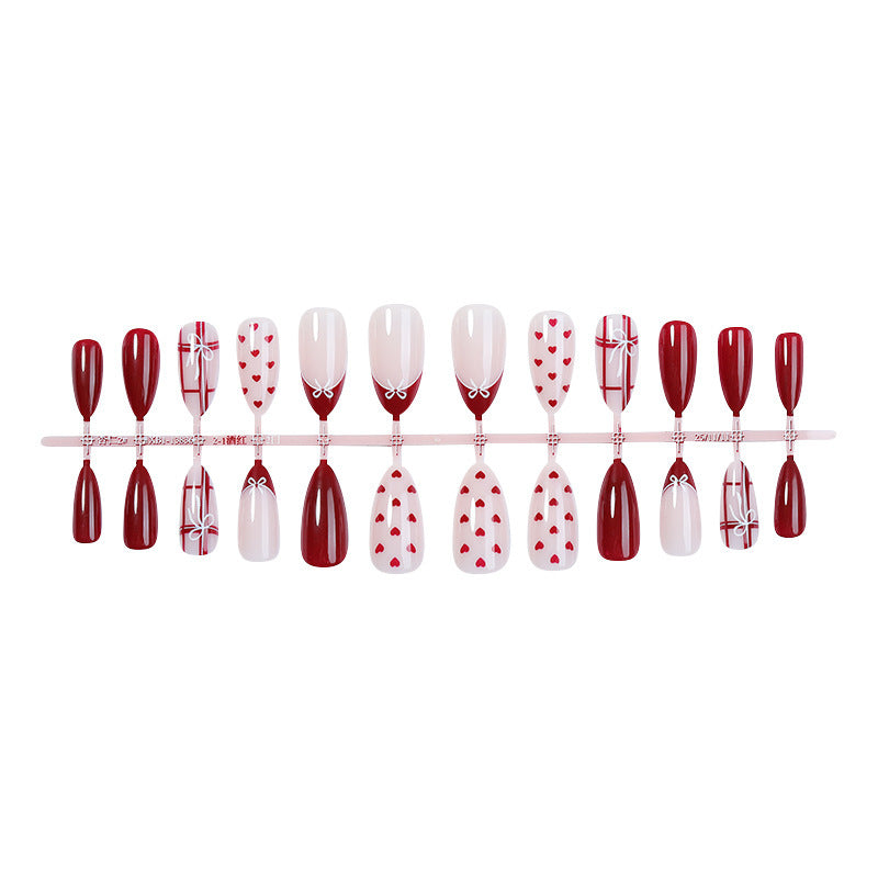 Artistic Heart and Bow Decorative Press-On Nail Set