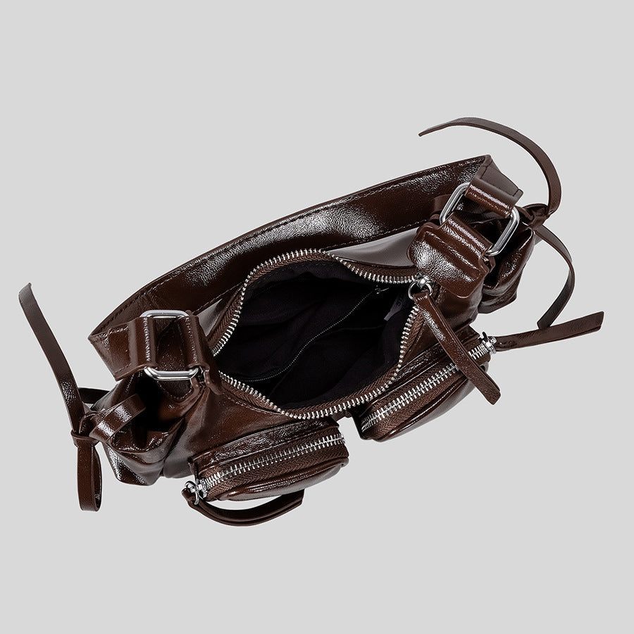 Multi-Pocket Leather Handbag