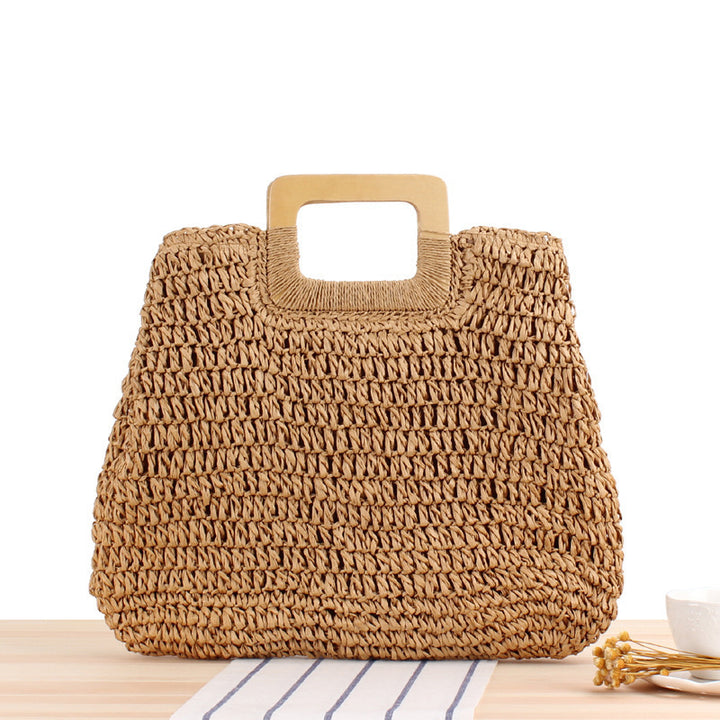 Macrame Tote Bag with Elegant Wooden Handle Kalsten