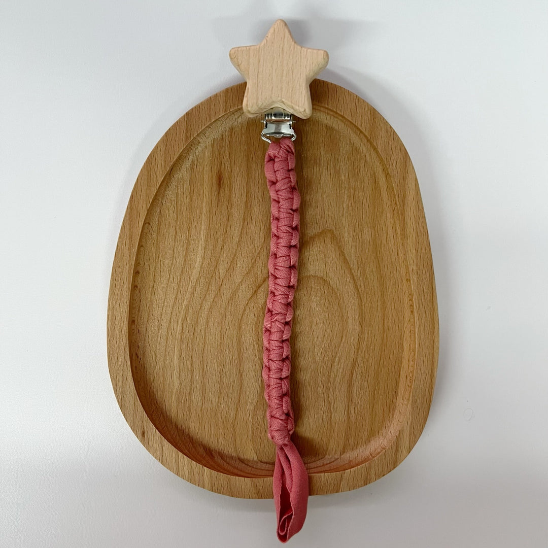 Braided Cotton Pacifier Clip with Wooden Star Safety Clamp