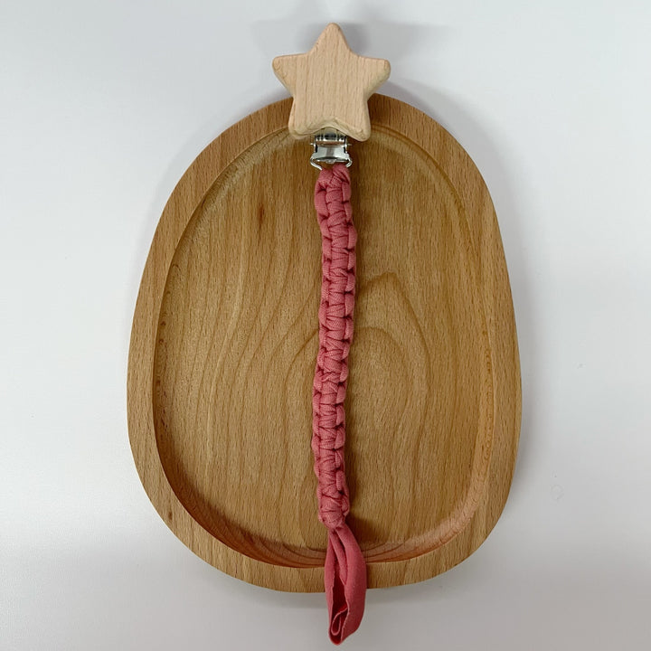 Braided Cotton Pacifier Clip with Wooden Star Safety Clamp