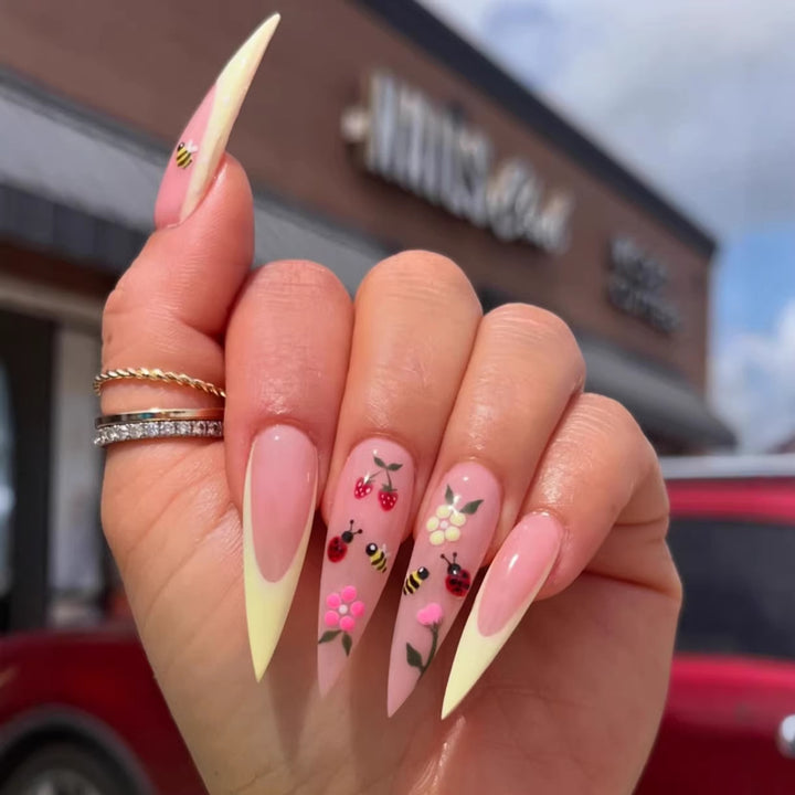 Artificial nail set with colorful spring design and elegant tips Kalsten