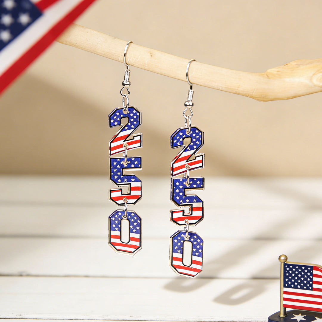 Women's nan patriotic bow dangle acrylic earrings with gold plated hooks and lightweight charm Kalsten