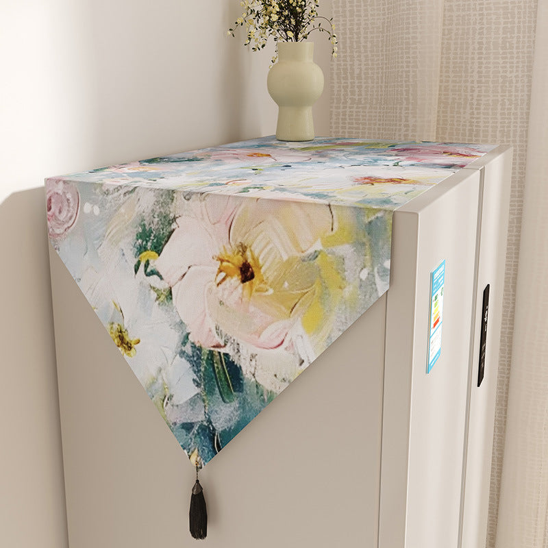 Floral Watercolor Jacquard Table Runner with Tassel Trim