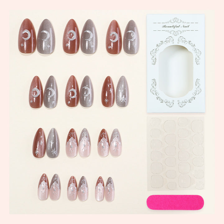Decorative Press-On Nail Set with Unique Celestial Designs kalsten