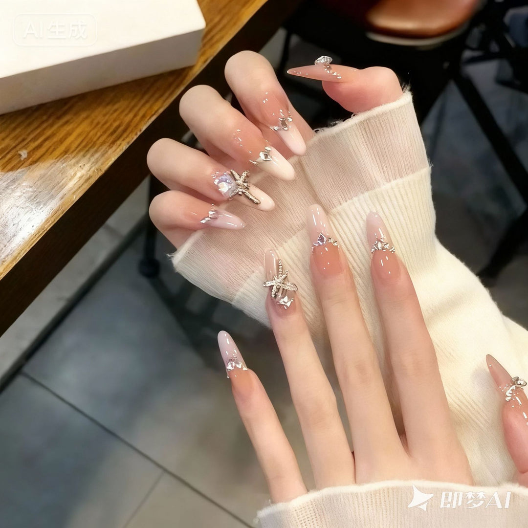 Artificial nail set with elegant crystal decorations and ombre effect Kalsten