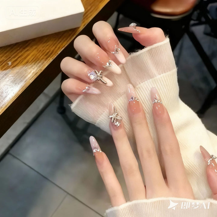 Artificial nail set with elegant crystal decorations and ombre effect Kalsten