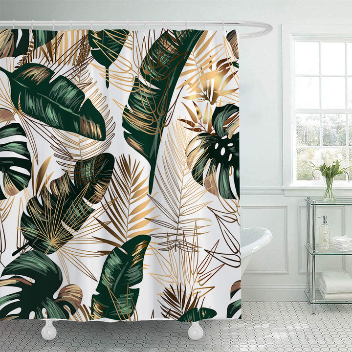 Tropical Leaf Print Shower Curtain Kalsten