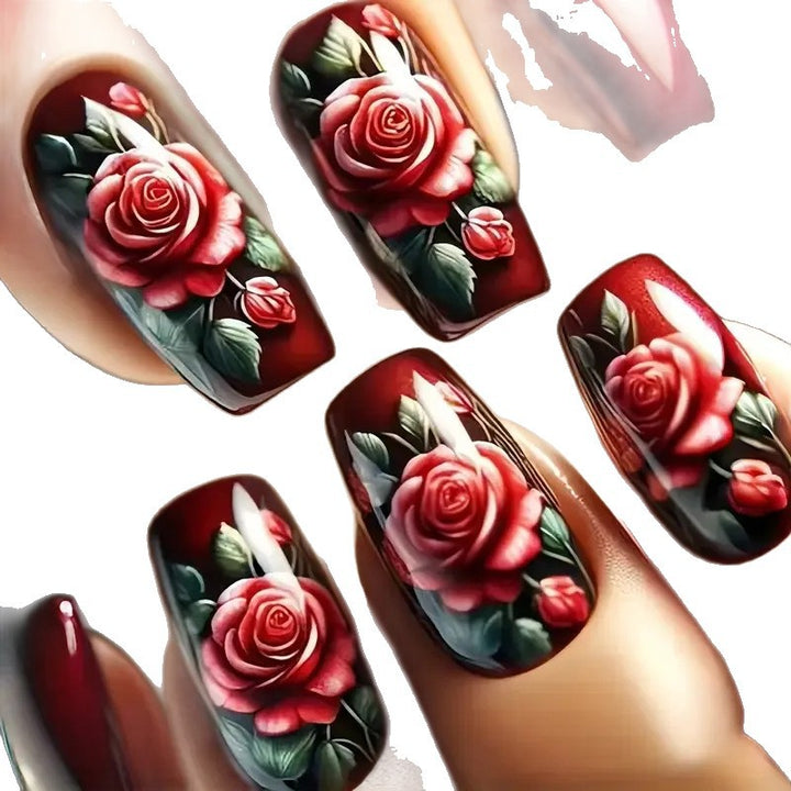 Floral Rose Acrylic Nail Art Kalsten