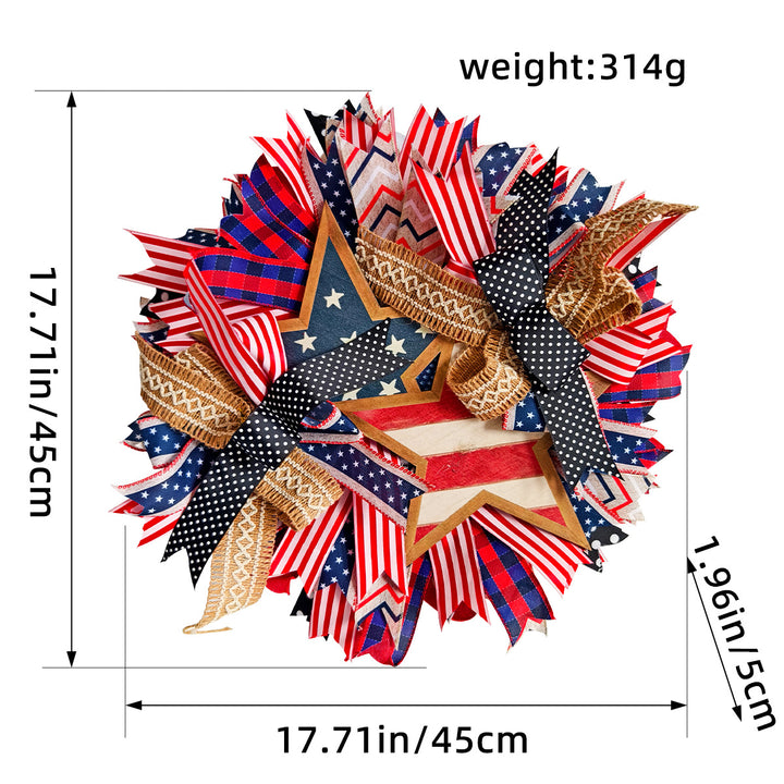 Unisex nan more patriotic door wreath with wooden star, multi-layered fabric bows and rustic jute ribbon Kalsten