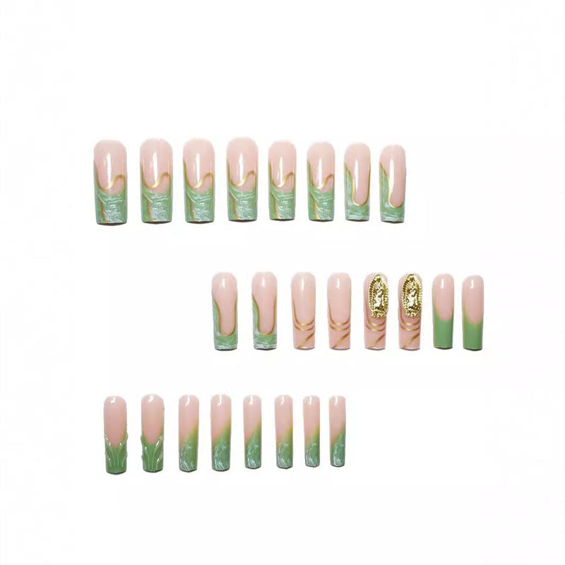 Artistic Press-On Nail Extensions with Gold Detailing Kalsten