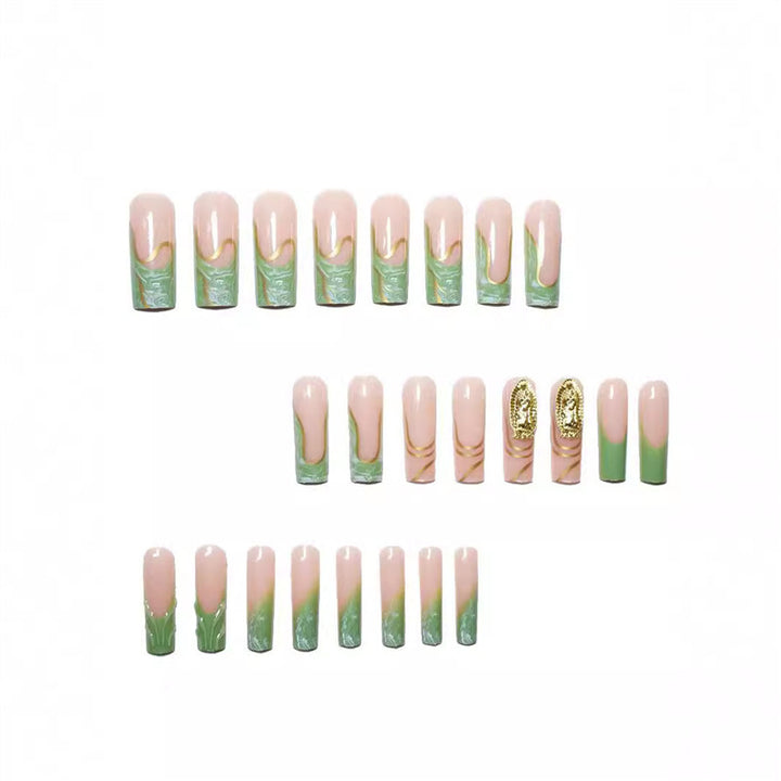 Artistic Press-On Nail Extensions with Gold Detailing Kalsten