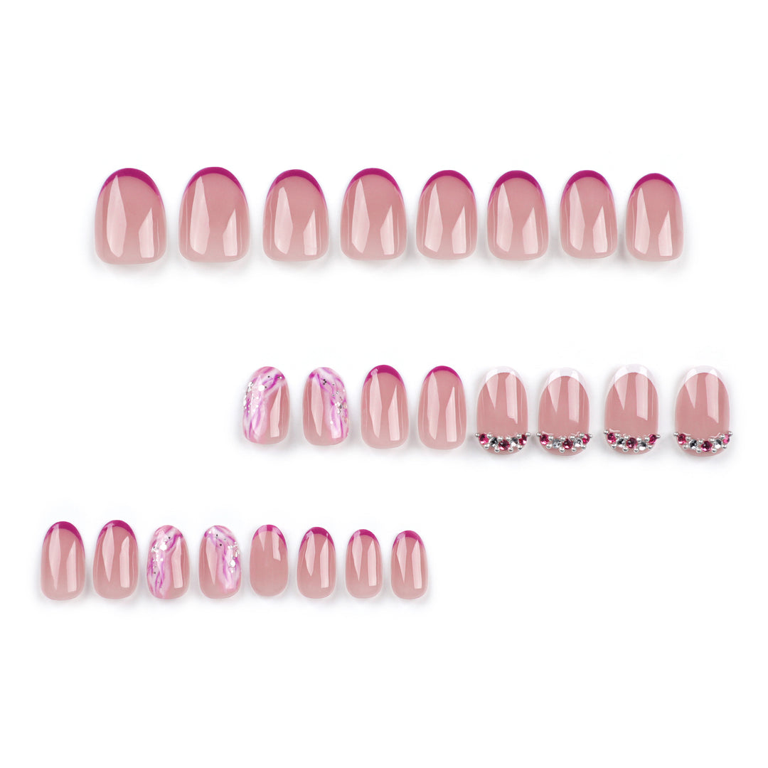 Elegant artificial nails with glamorous gradient colors and rhinestone accents Kalsten