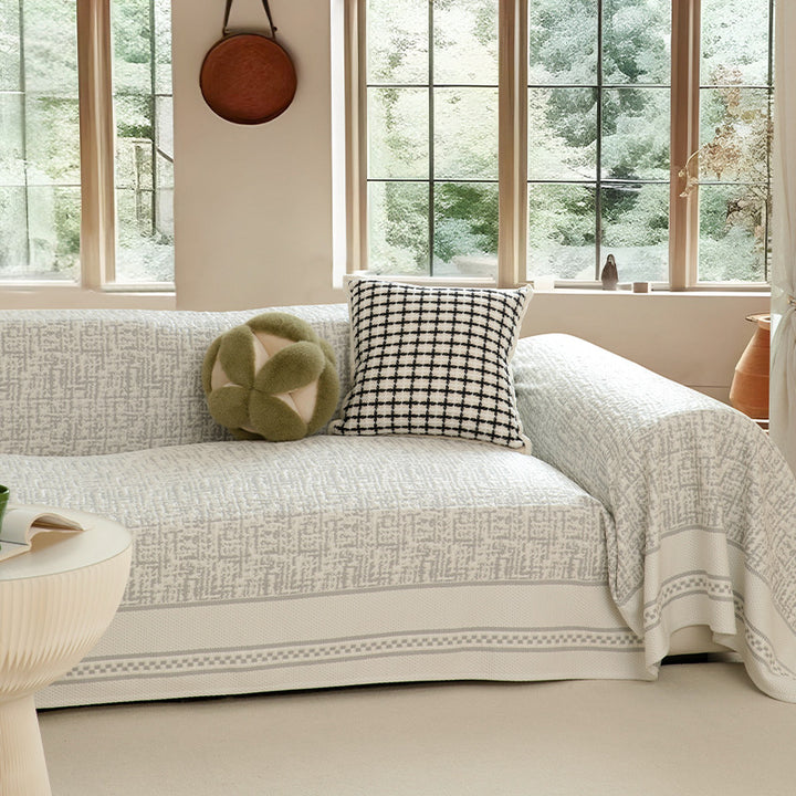 Customizable sofa cover and furniture throw made of cotton-linen with jacquard structure Kalsten