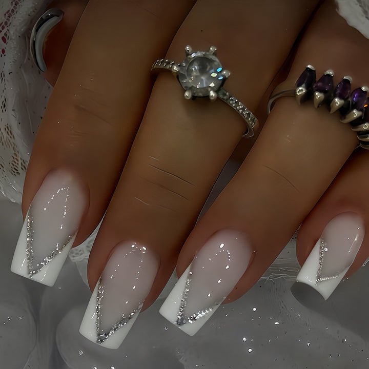 Elegant Press-On Nail Art Tips with Rhinestone Accents Kalsten