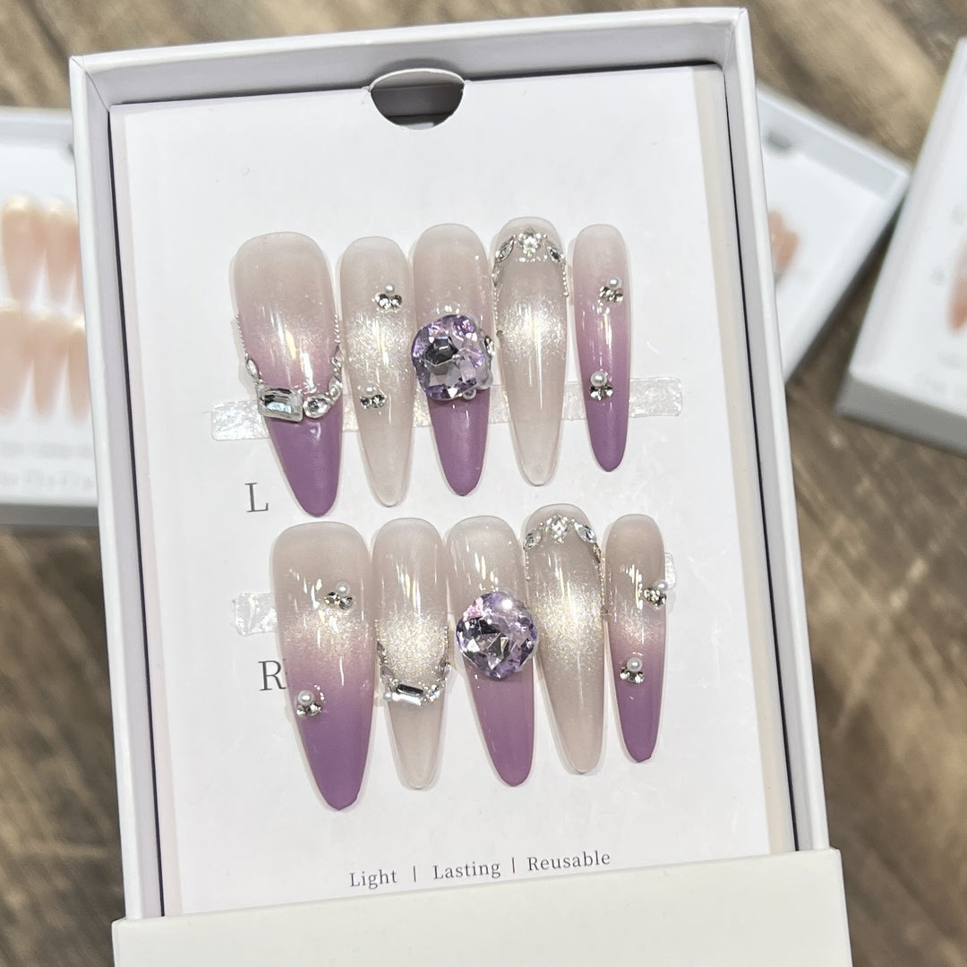 Elegant Stiletto Press-On Nails with Gemstone Accents Kalsten