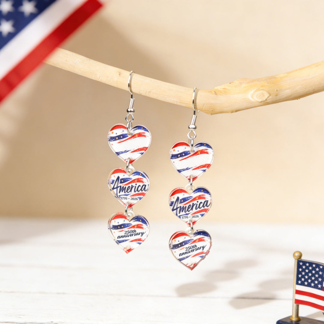 Women's acrylic statement earrings long pendant bow motif with patriotic print Kalsten