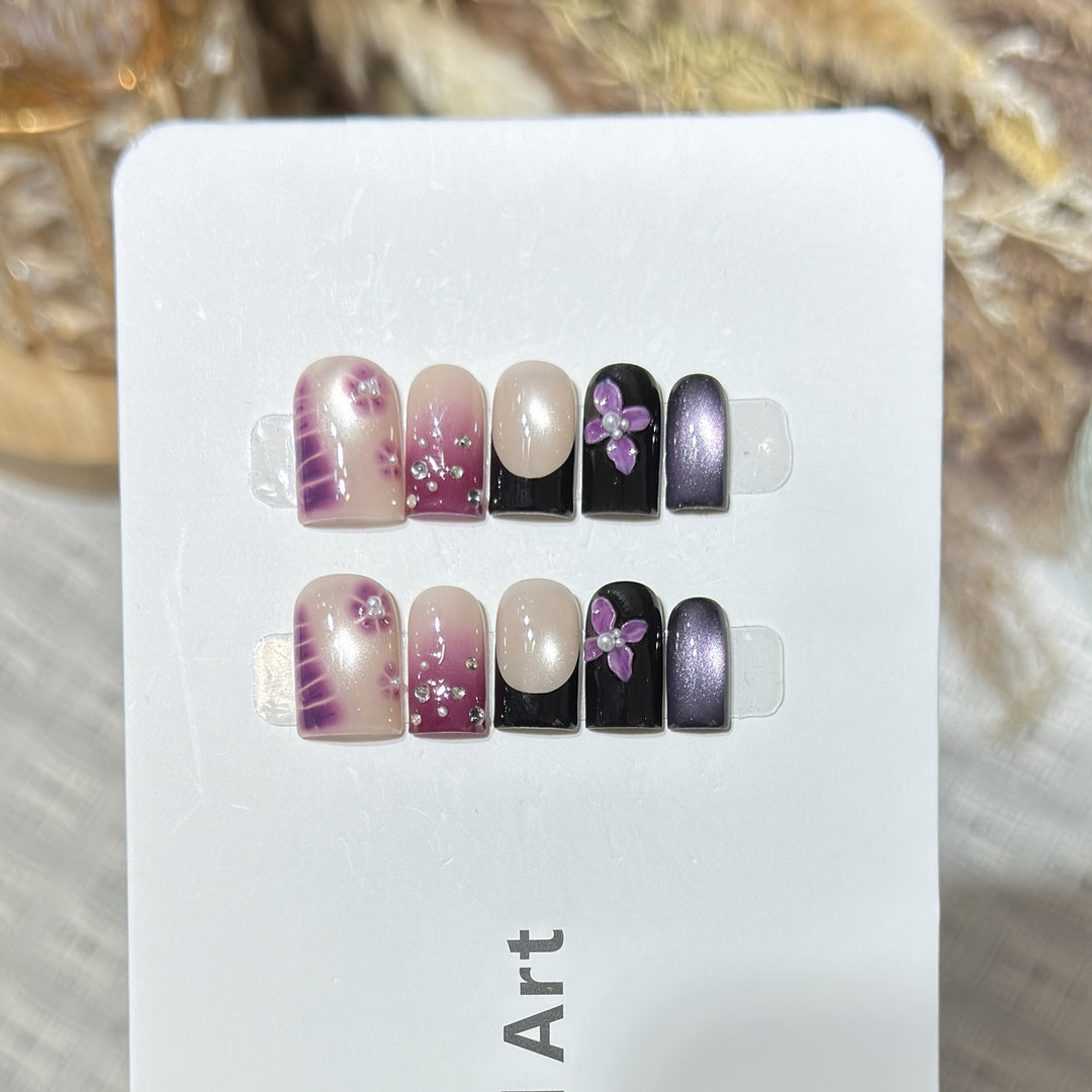 Decorative Press-On Nail Art Set with Floral and Gem Accents Kalsten
