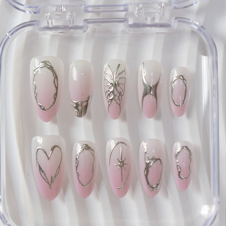 Elegant Artistic Stiletto Press-On Nails with Silver Accents Kalsten