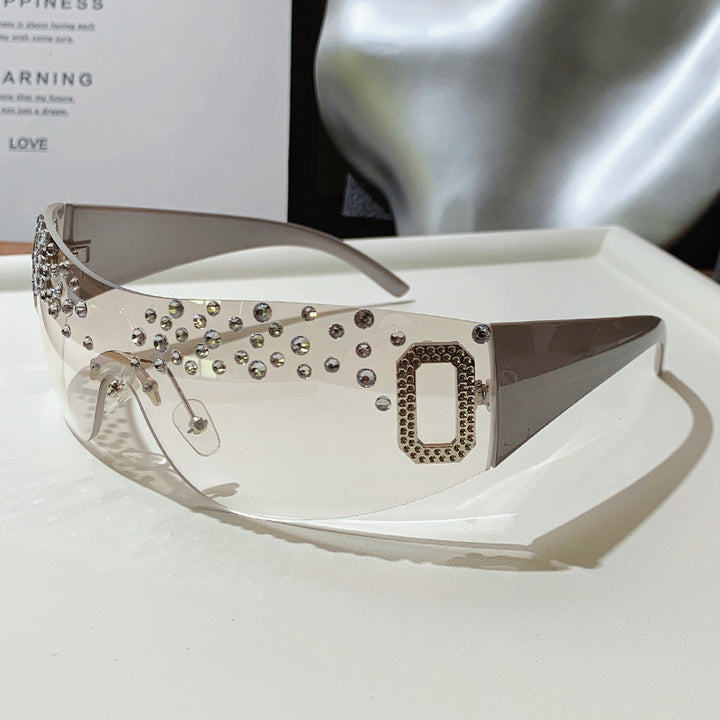 Glamorous Rhinestone-Embellished Shield Sunglasses