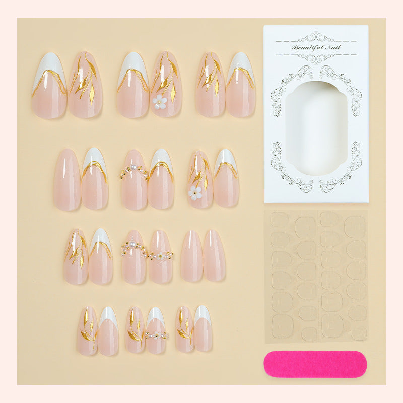 Elegant Decorative Press-On Nail Set with Floral Accents kalsten