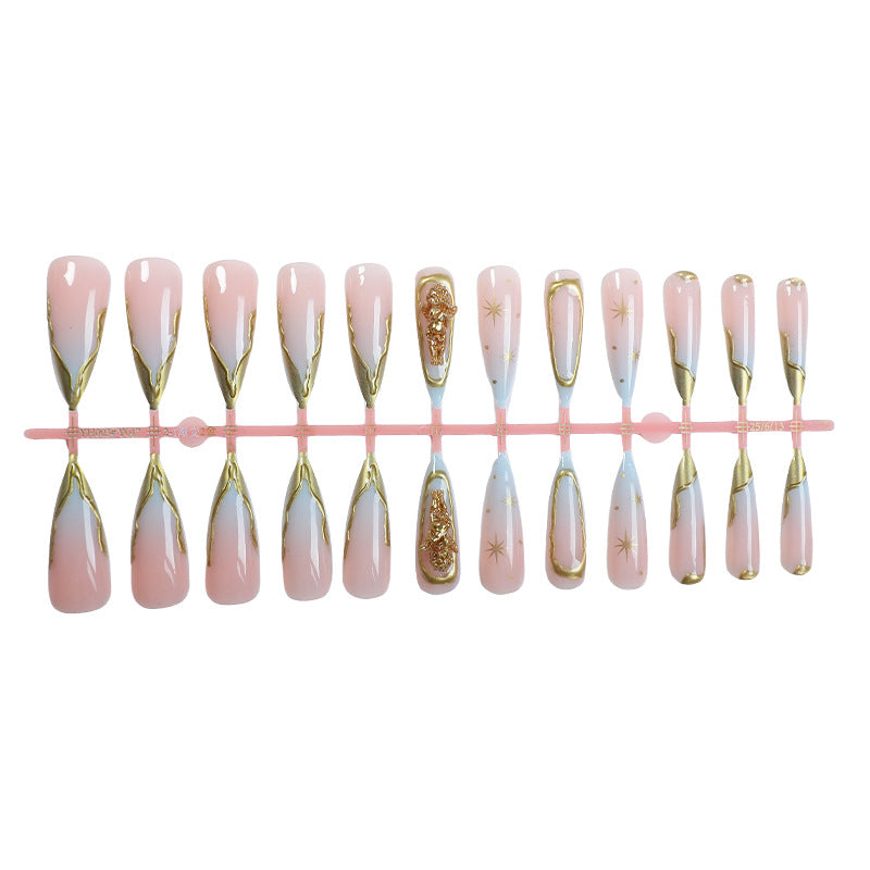 Elegant Press-On Nail Art Set with Gold Accents Kalsten